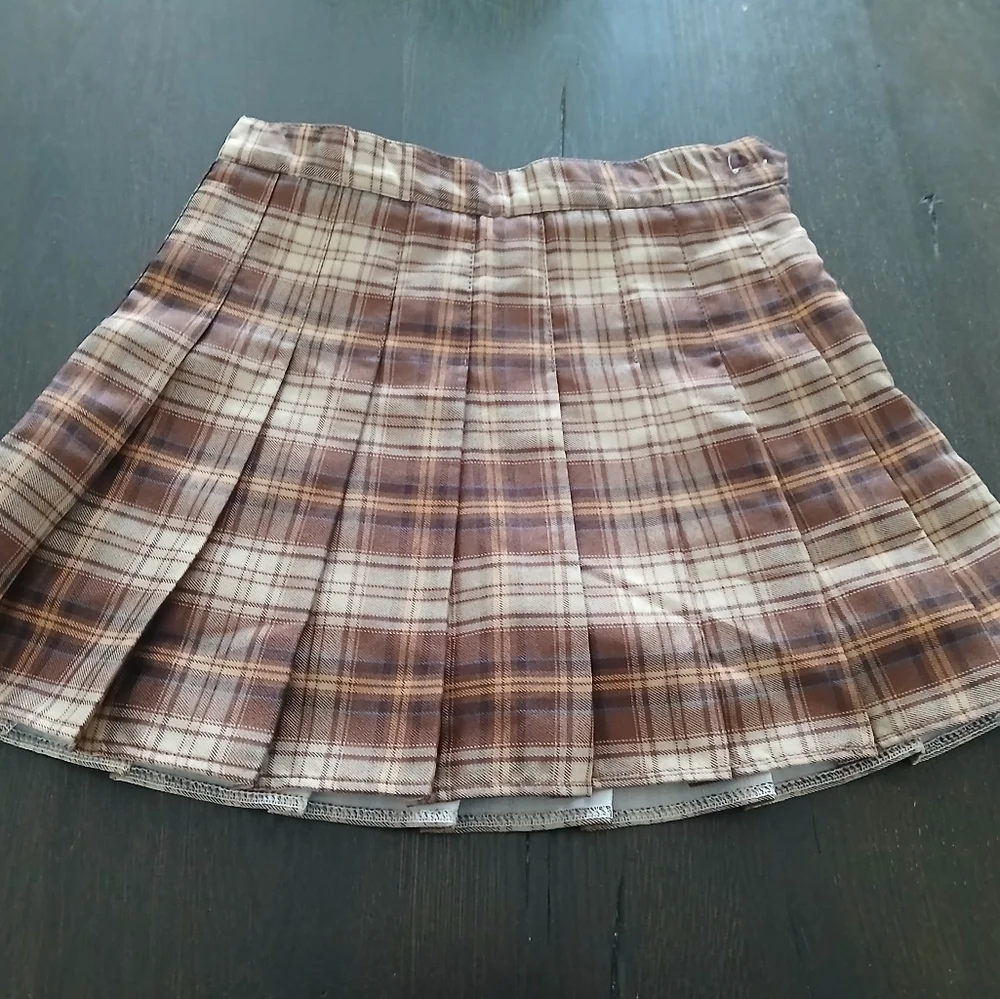 Vintage Plaid Pleated Mini Skirt/Skort Brown Size:Small Women's